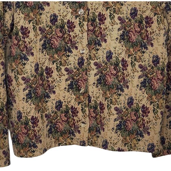 Vintage Lemon Grass Rose Bouquet Tapestry Button Up Jacket Size Large - Picture 4 of 11